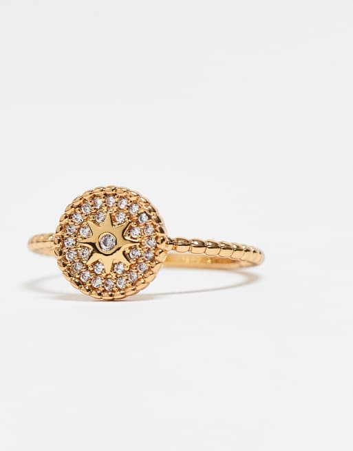 DESIGN 14k Gold Plated Ring With Cubic Zirconia Crystal Design