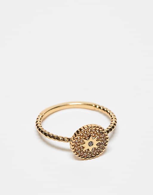 DESIGN 14k gold plated ring with cubic zirconia crystal design