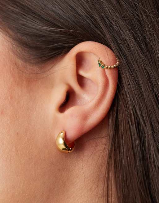 DESIGN 14k Gold Plated Wide Huggie Hoops In Gold Tone