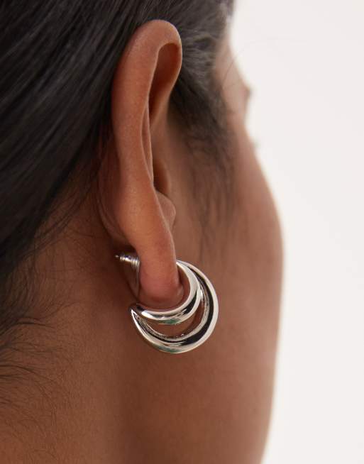 DESIGN 14k Plated Multirow Hoop Earrings In Silver Tone