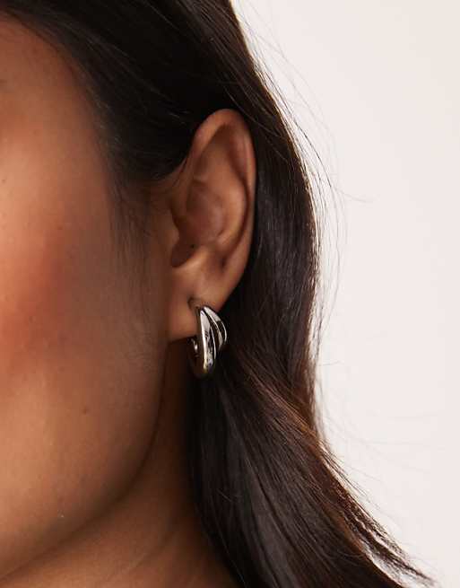 DESIGN 14k plated multirow hoop earrings in silver tone