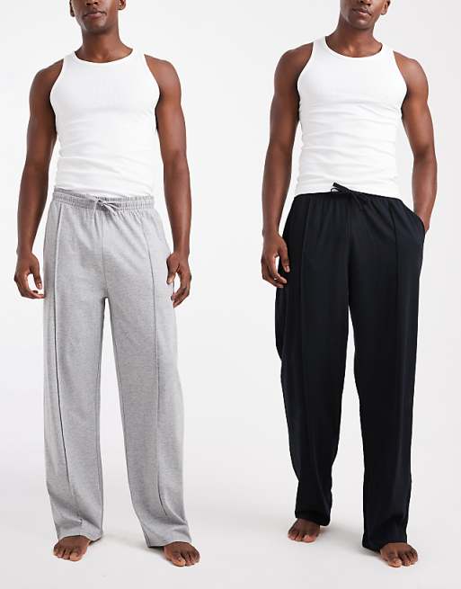 DESIGN 2 pack lounge bottoms in black and grey marl