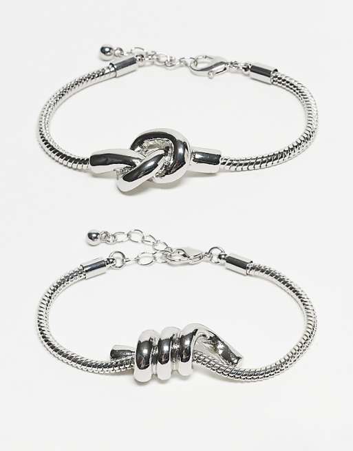 DESIGN 2 pack of chain bracelets with chunky knot design in silver tone