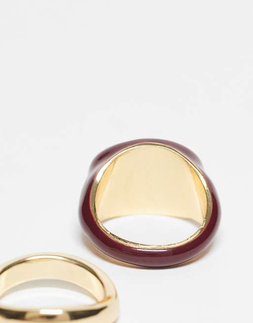 DESIGN 2 Pack Of Rings With Acrylic Covered Ring With Coloured Faux Crystal In Burgundy
