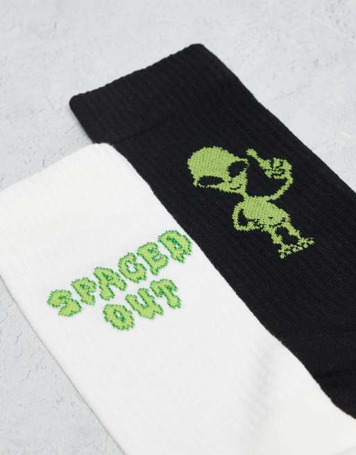 DESIGN 2 Pack Socks With Alien Graphic In Multi