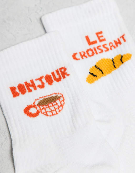 DESIGN 2 Pack Socks With Breakfast Graphic In White