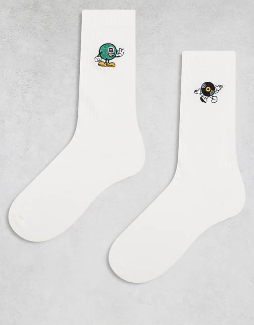 DESIGN 2 pack socks with characters embroidery in white