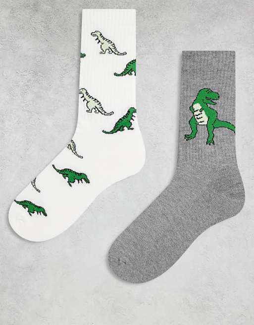 DESIGN 2 pack socks with dinosaur graphic in multi
