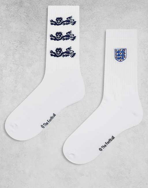 DESIGN 2 pack socks with England embroidery in white