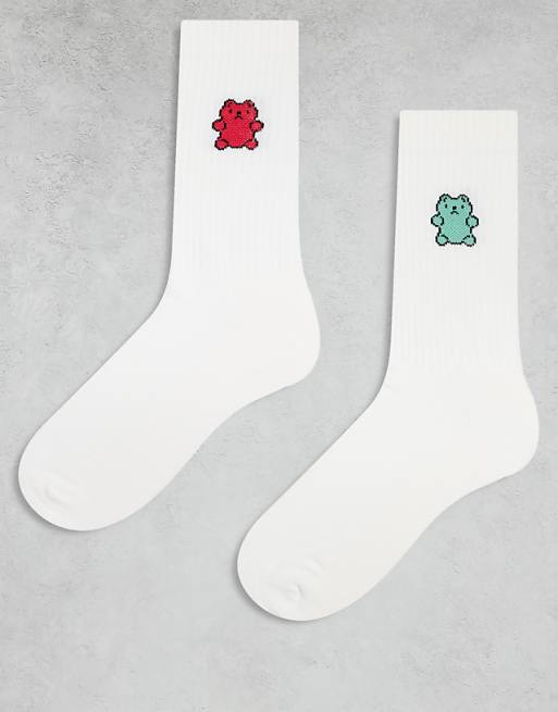DESIGN 2 pack socks with gummy bear graphic in white