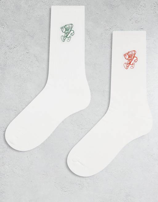 DESIGN 2 pack socks with pizza graphic in multi