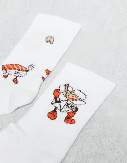 DESIGN 2 Pack Socks With Sushi Food Graphic In White