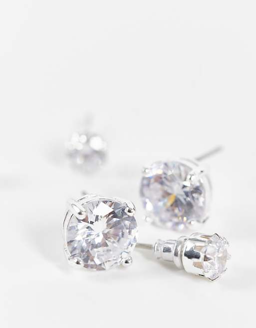 DESIGN 2 Pack Stud Earring Set With Crystal In Silver Tone - SILVER