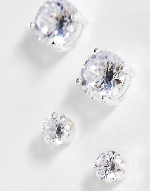 DESIGN 2 Pack Stud Earring Set With Crystal In Silver Tone - SILVER
