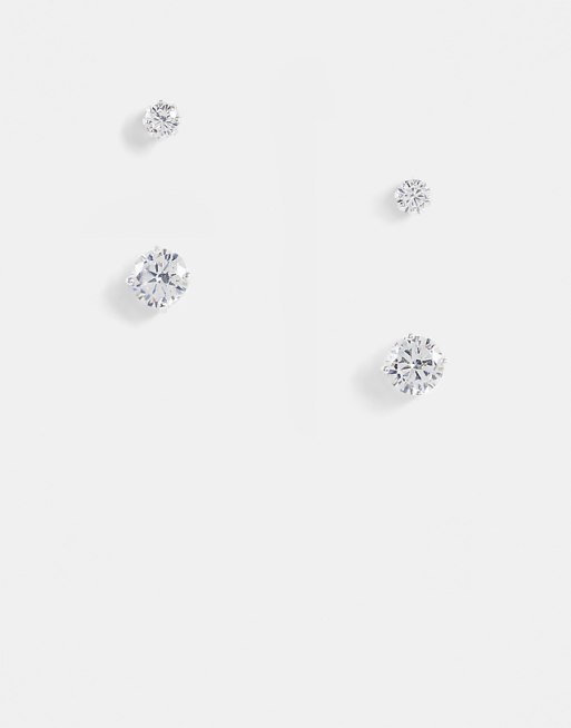 DESIGN 2 Pack Stud Earring Set With Crystal In Silver Tone - SILVER