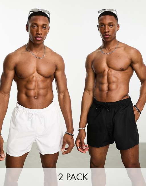 DESIGN 2 pack swim shorts in short length in black/white SAVE