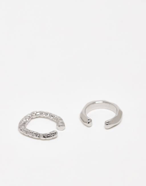 DESIGN 2 Pack Textured Ear Cuff In Silver Tone