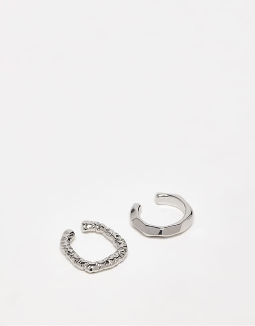 DESIGN 2 pack textured ear cuff in silver tone