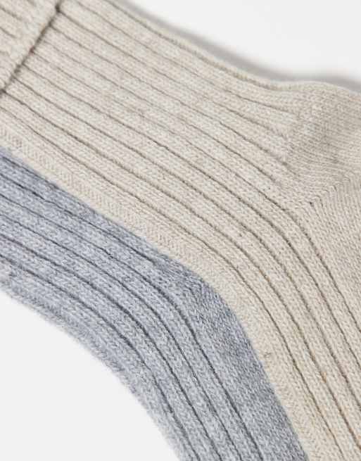 DESIGN 2 Pack Wool Boot Ankle Socks In Light Grey And Oatmeal
