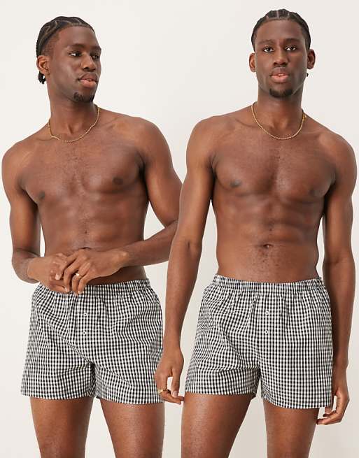 DESIGN 2 pack woven boxers in navy and black gingham