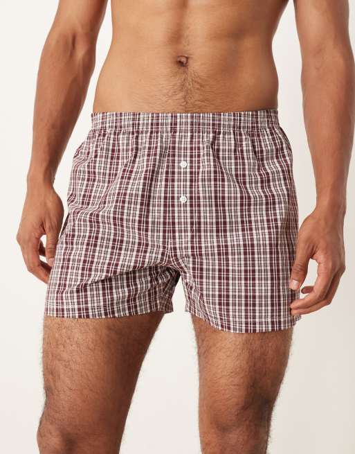 DESIGN 2 Pack Woven Boxers In Red Check