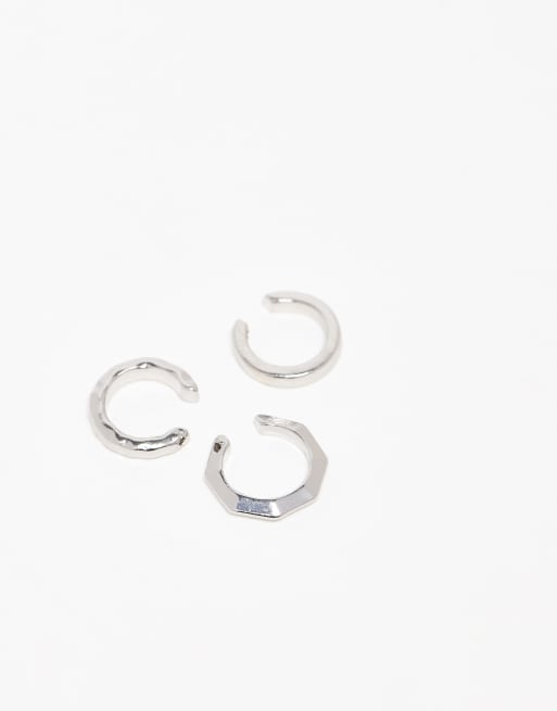 DESIGN 3 Pack Angular Ear Cuff In Silver Tone