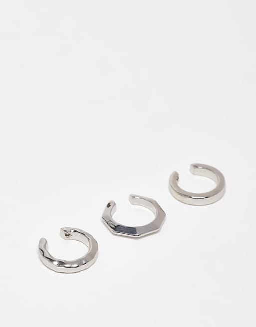 DESIGN 3 pack angular ear cuff in silver tone
