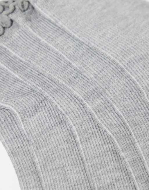 DESIGN 3 Pack Frill Edge Ankle Socks In Charcoal Grey Marl