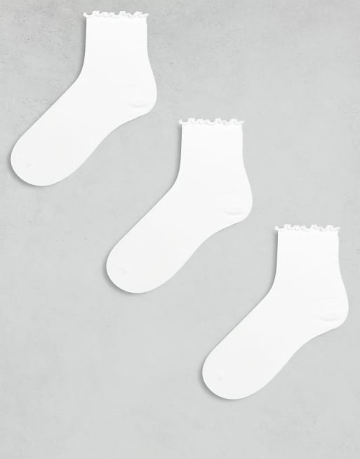 DESIGN 3 Pack Frill Edge Ankle Socks In White