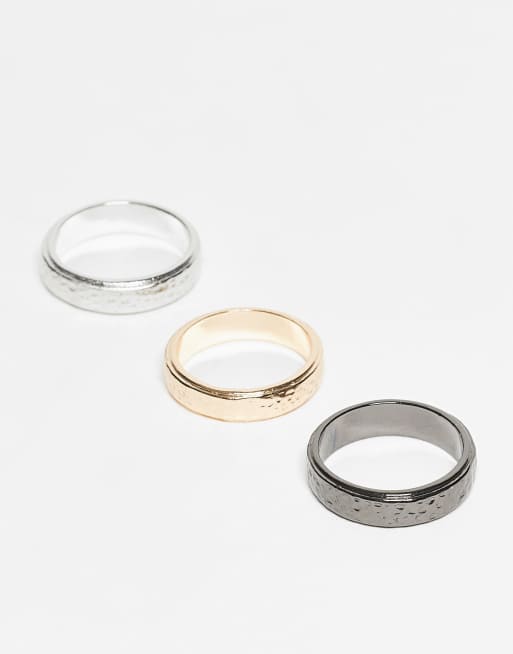 DESIGN 3 Pack Hammered Textured Ring In Multi
