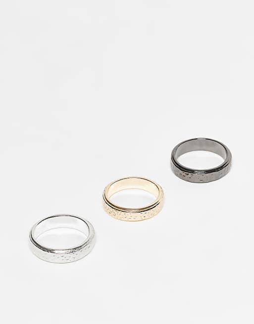 DESIGN 3 pack hammered textured ring in multi