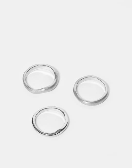 DESIGN 3 Pack Mixed Brushed And Polished Molten Rings In Silver Tone