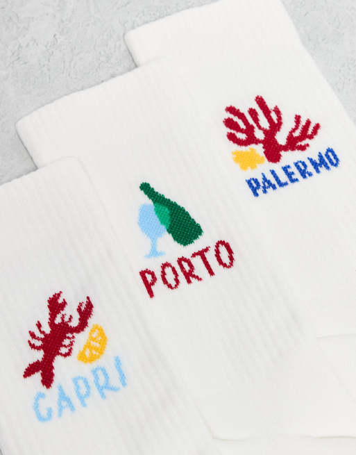 DESIGN 3 Pack Socks Graphic In White