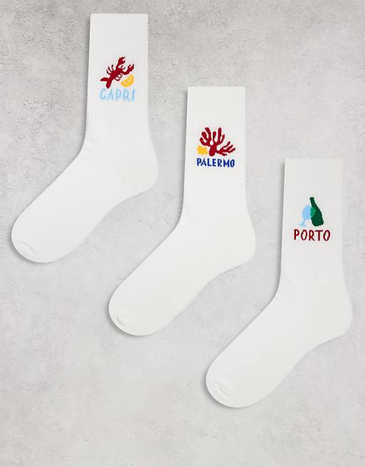 DESIGN 3 pack socks graphic in white