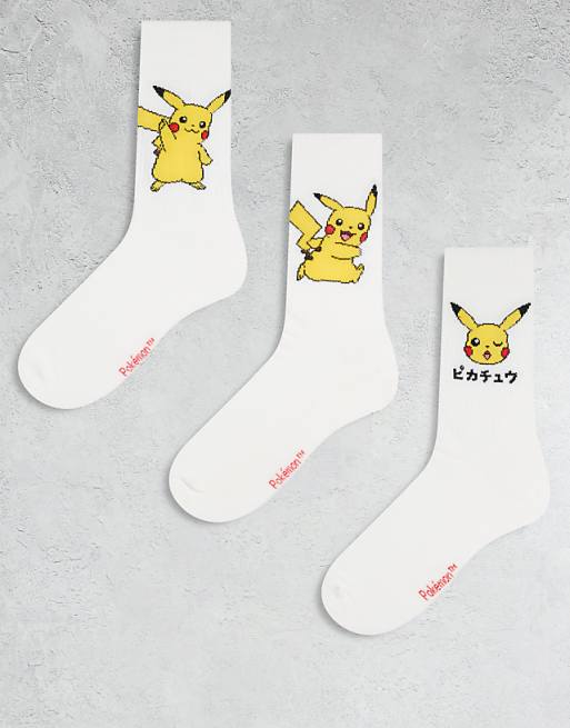 DESIGN 3 pack socks with Pokemon graphic in white