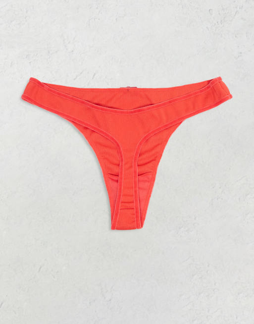 DESIGN 3 Pack Thong In Burgundy Fairlise Print Red Rib And Cream Polka Dot With Velvet Trims
