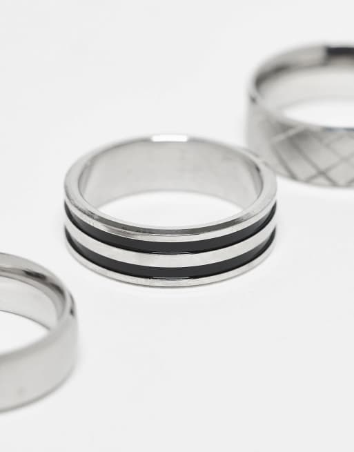DESIGN 3 Pack Waterproof Stainless Steel Band Ring Set In Silver Tone