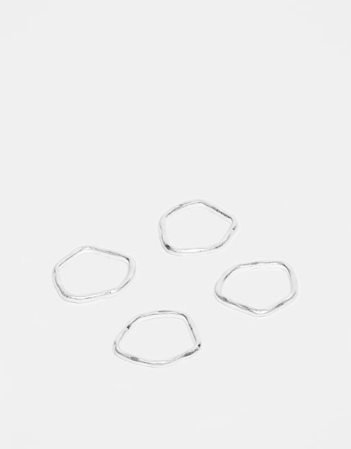 DESIGN 4 pack molten plain band rings in worn silver tone