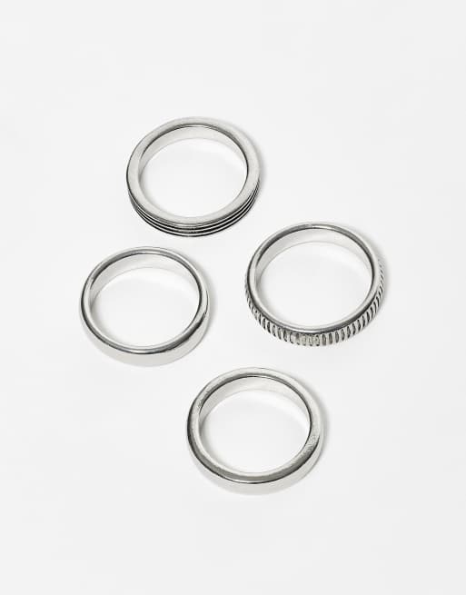 DESIGN 4 Pack Plain Band Rings In Burnished Silver Tone