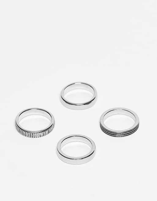 DESIGN 4 pack plain band rings in burnished silver tone