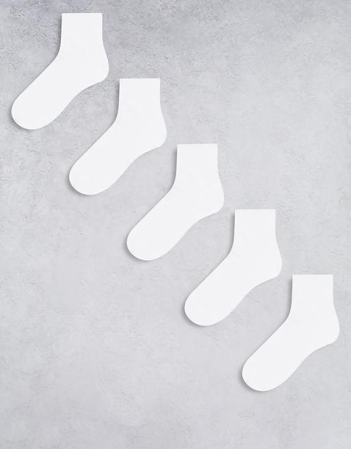 DESIGN 5 Pack Ankle Socks In White