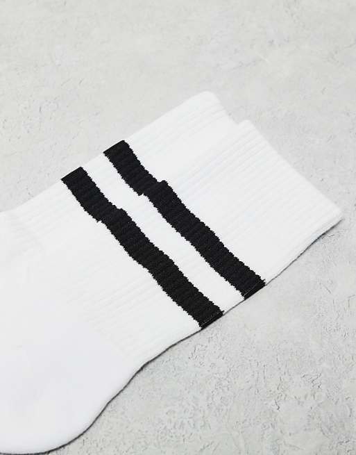 DESIGN 5 Pack Sport Socks In White With Black Stripe - WHITE