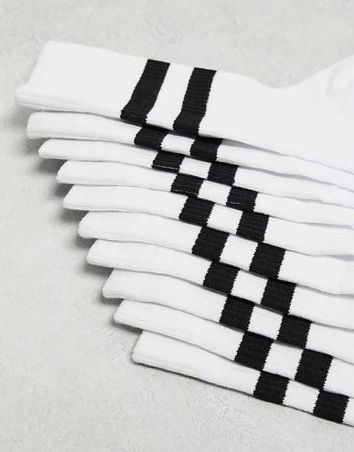 DESIGN 5 Pack Sport Socks In White With Black Stripe - WHITE
