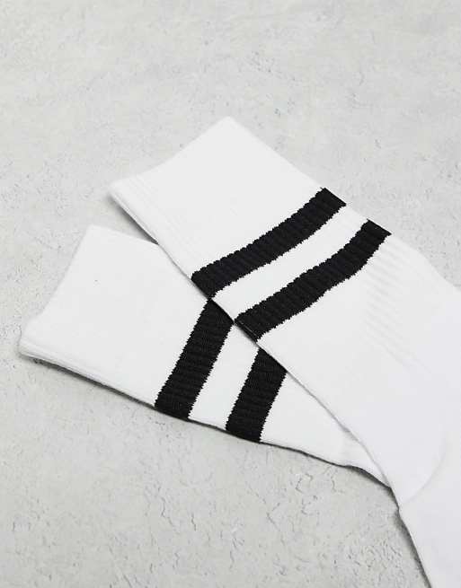 DESIGN 5 Pack Sport Socks In White With Black Stripe - WHITE