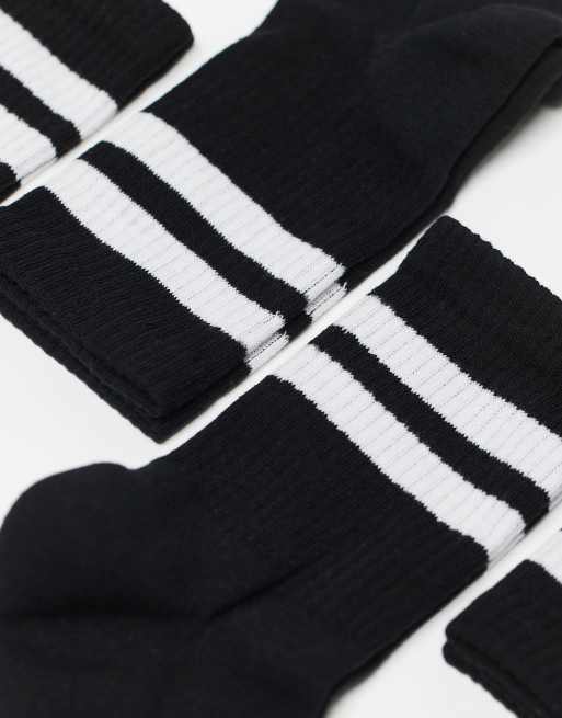 DESIGN 5 Pack Sports Socks In Black With White Stripe