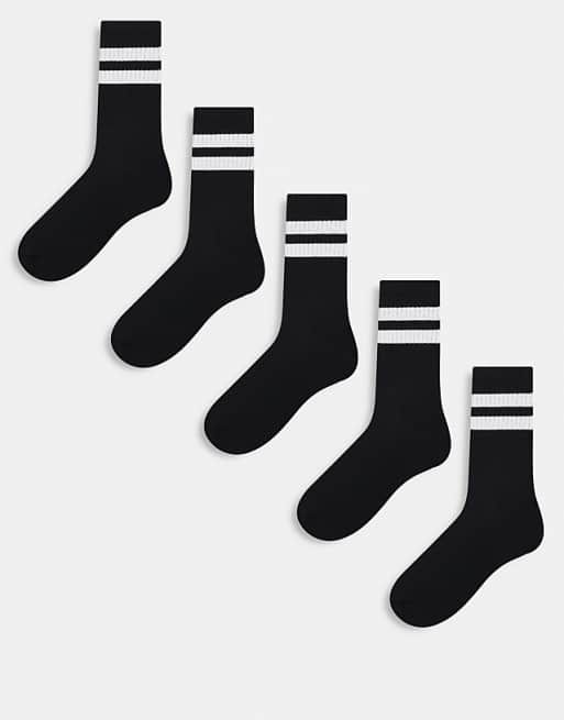 DESIGN 5 pack sports socks in black with white stripe