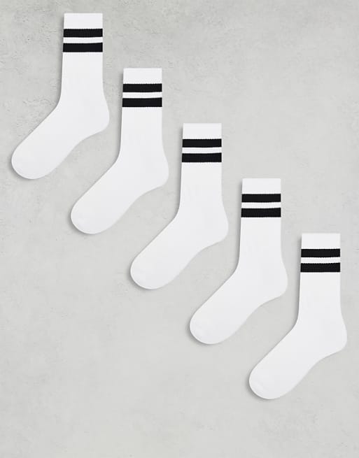 DESIGN 5 pack sports socks in white with black stripe