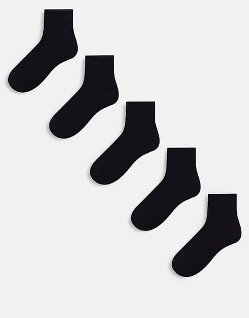 DESIGN 5 pack terry ankle socks in black