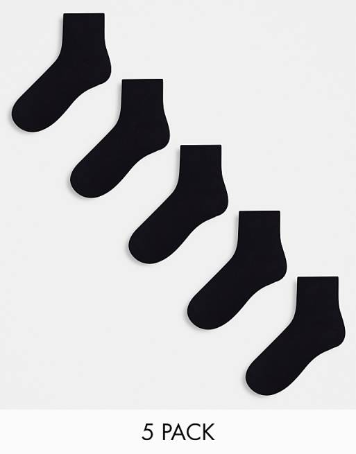 DESIGN 5 pack terry ankle socks in black