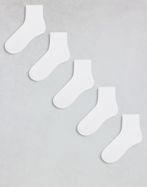 DESIGN 5 pack terry sole ankle socks in white